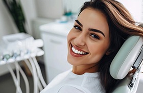 Close-up portrait of happy, smiling dental patient