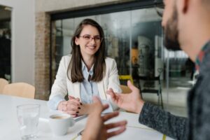 Job candidate smile during interview